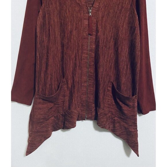 LOGO Lori Goldstein Womens Small Knit Tunic Cardigan Faux Suede Sleeves A266500 - Picture 3 of 9